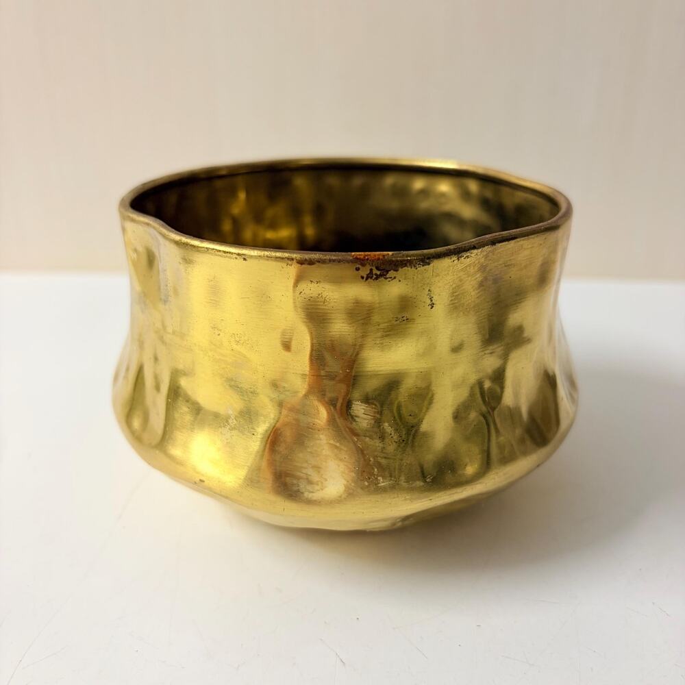 Gold Toned Hammered Metal Decorative Bowl Small